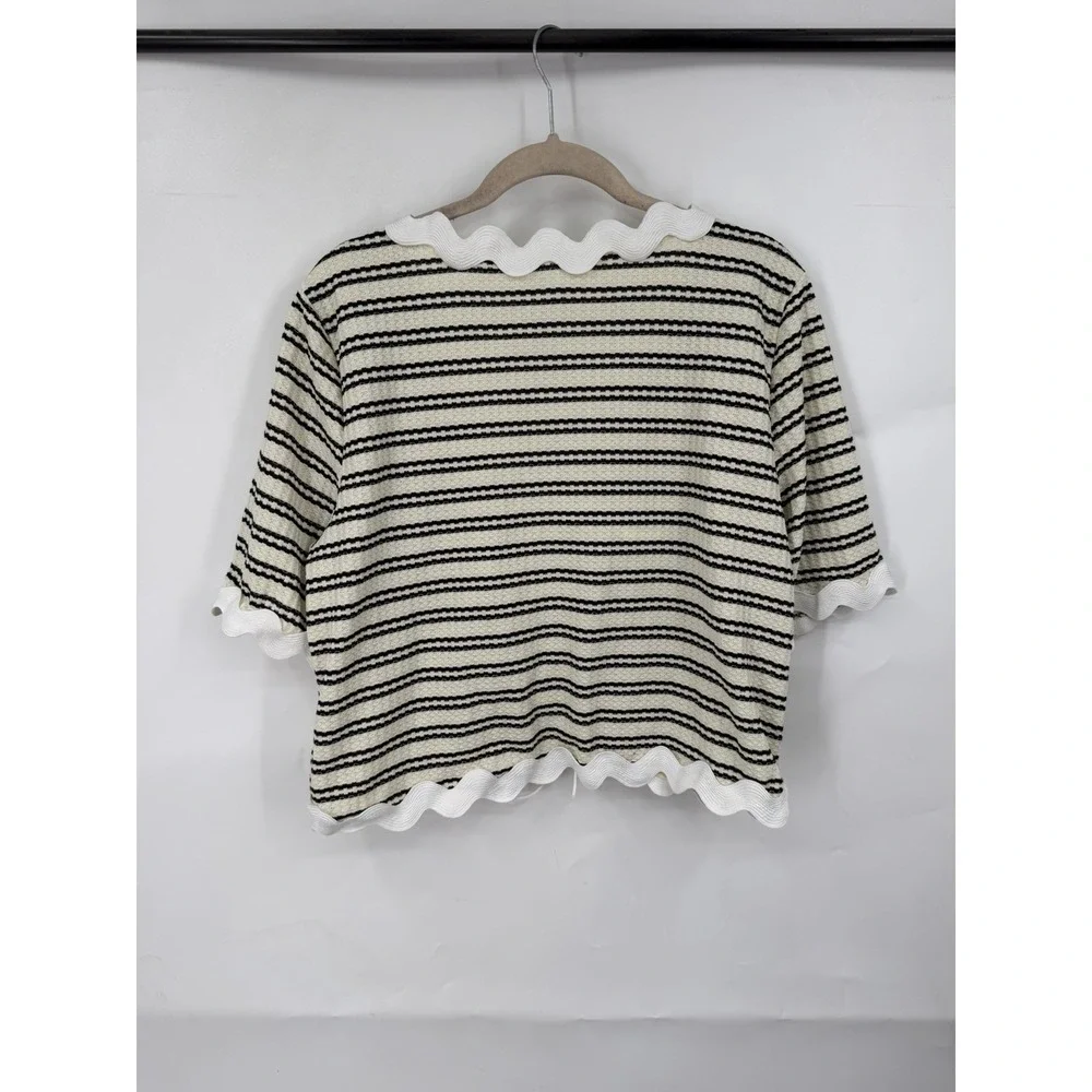 Beach Crochet Tie Front Cropped Coastal Swim Cover Top Women M Striped Resort